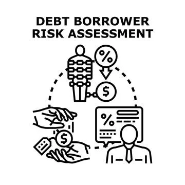 Debt borrower risk assessment evaluating financial liability Stock Illustration