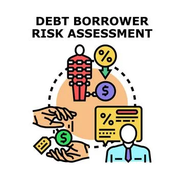 Debt borrower risk assessment evaluating financial liability Stock Illustration