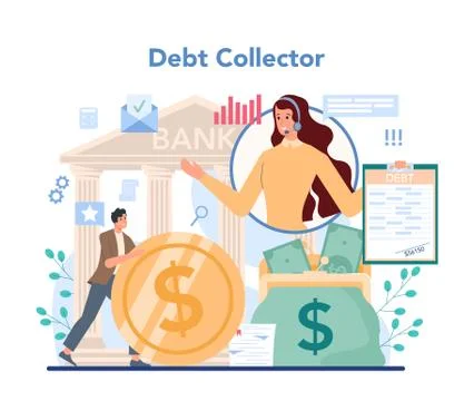 Debt collector concept set. Pursuing payment of debt owed Stock Illustration