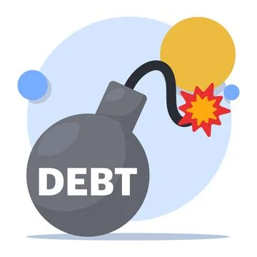Debt concept. The exploding fireball of debt is like a financial time bomb. イラスト素材