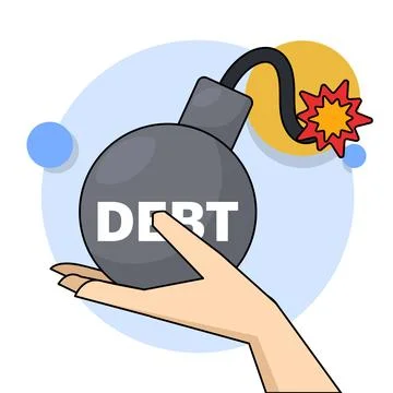 Debt concept. The exploding fireball of debt is like a financial time bomb. Stock Illustration