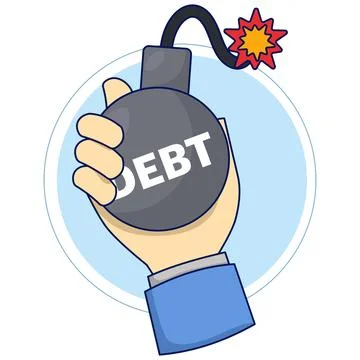Debt concept. The exploding fireball of debt is like a financial time bomb. 스톡 일러스트