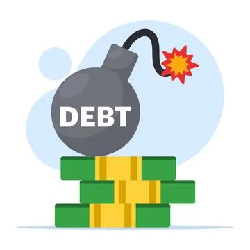 Debt concept. The exploding fireball of debt is like a financial time bomb. Stock Illustration