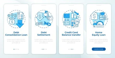 Debt consolidation programs blue onboarding mobile app screen Stock Illustration