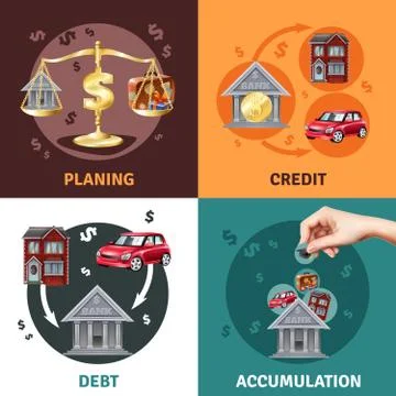 Debt Credit Concept 4 Flat Icons Stockillustratie