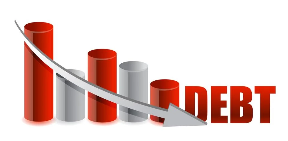 Debt falling graph with arrow illustration design Stock Illustration