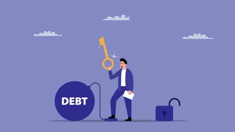 Debt free or freedom for pay off debts, loan or mortgage cartoon animation Stock Footage 281533117