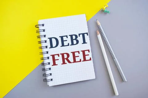 Debt Free text with notepad. Conceptual photo Credit Money Financial Sign Fre Stock Photos