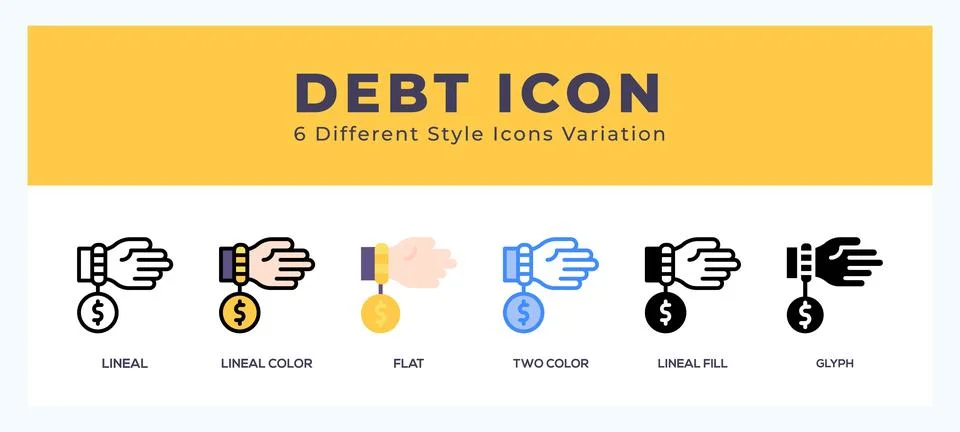 Debt icon set with different styles. Design elements for logo. Vector illus.. Illustrazione stock