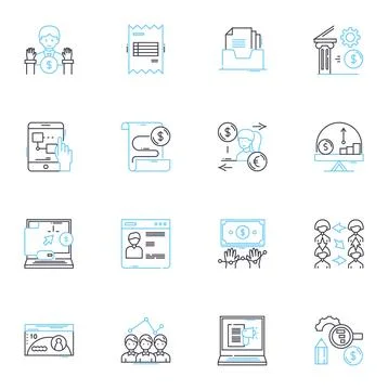 Debt linear icons set. Interest, Lending, Repayment, Credit, Default, Obligation Illustration