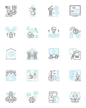 Debt linear icons set. Interest, Lending, Repayment, Credit, Default, Obligation Illustration