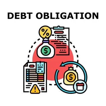 Debt obligation concept with financial documents and money bag Stock Illustration