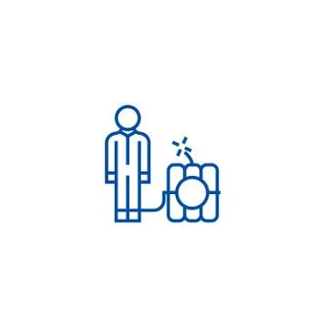 Debt problems,man with dynamite bomb line icon concept. Debt problems,man with 스톡 일러스트
