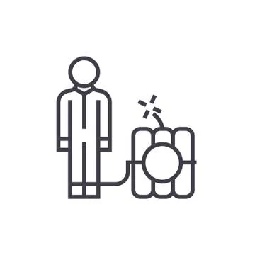 Debt problems,man with dynamite bomb  vector line icon, sign, illustration on Stock Illustration