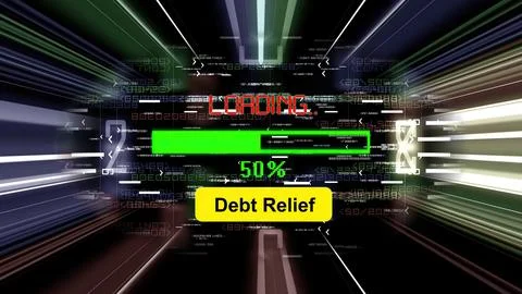 Debt reliaf loading progress bar on the screen Stock Photos