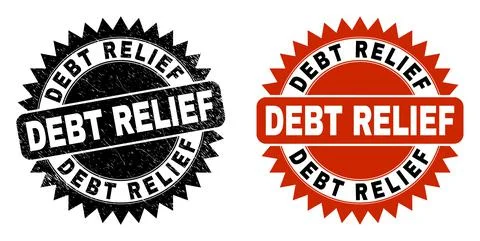 DEBT RELIEF Black Rosette Watermark with Corroded Texture Stock Illustration