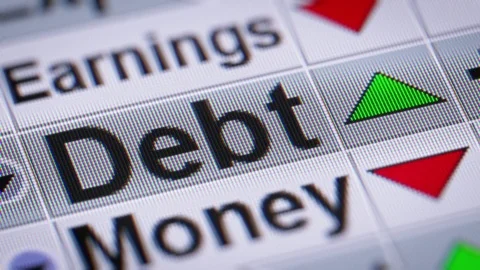"Debt" on the screen. Looping. Video stock 71981322