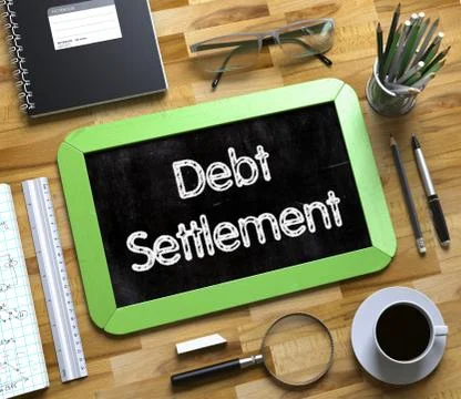 Debt Settlement Concept on Small Chalkboard. 3D Illustration