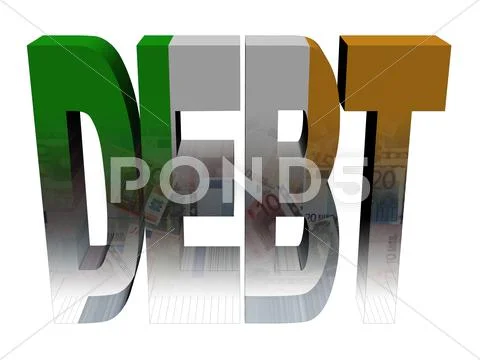Debt text with irish flag and euros illustration Stock Illustration