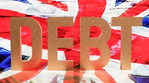 The Debt text on union jack flag for business concept 3d rendering Stock Photos