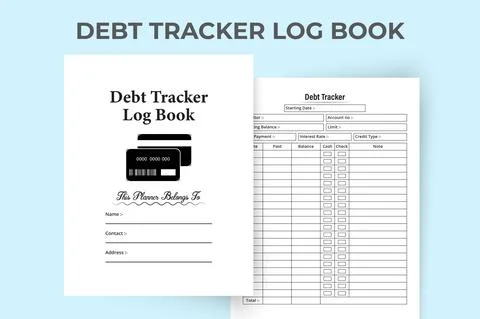 Debt tracker log book KDP interior. Loan tracker and daily balance checker no Illustrazione stock