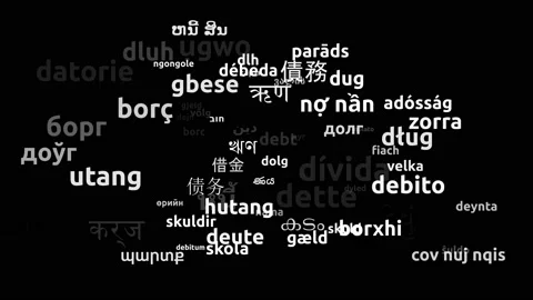 Debt Translated in 76 Worldwide Languages Endless Looping 3d Zooming Wordclou Stock Footage 145206353
