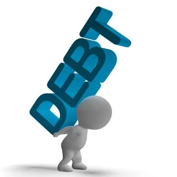 Debt word and 3d character showing bankruptcy and poverty Stock Illustration