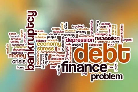 Debt word cloud with abstract background Stock Illustration