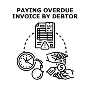Debtor paying overdue invoice with financial burden concept Illustrazione stock