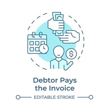Debtor pays invoice soft blue concept icon Stock Illustration
