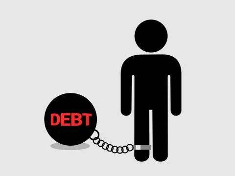 Debtor as prisoner - man is limited to move because of financial debt. Bad pe Stock Illustration