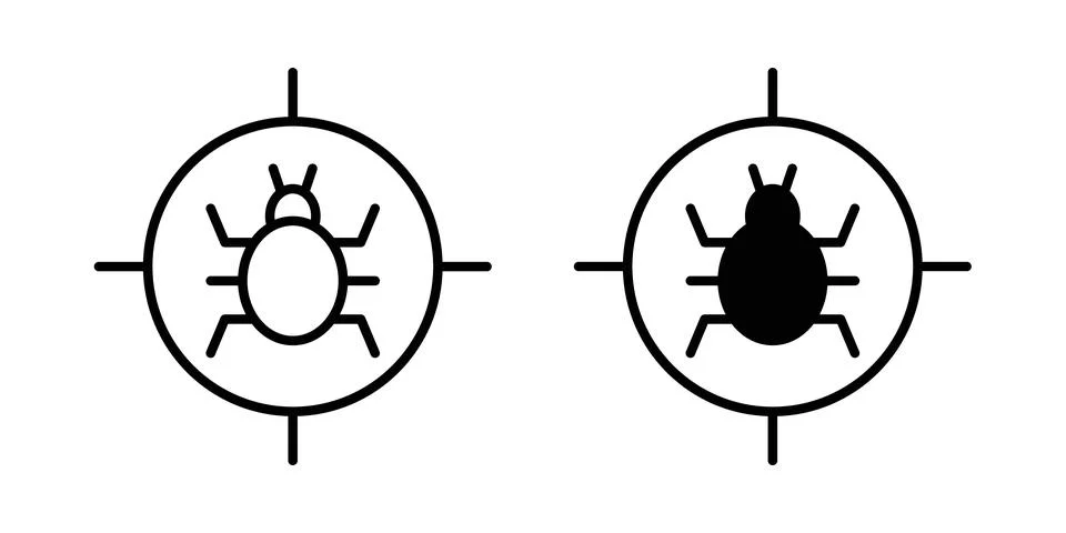 Debug icon solid, line, and editable vector set. Stock Illustration