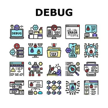 Debug Research And Fix Collection Icons Set Vector イラスト素材