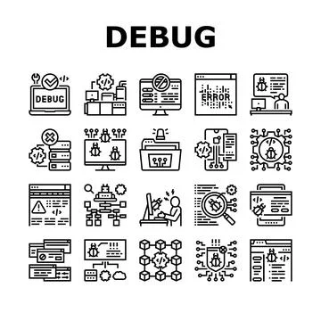 Debug Research And Fix Collection Icons Set Vector 스톡 일러스트