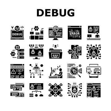Debug Research And Fix Collection Icons Set Vector イラスト素材