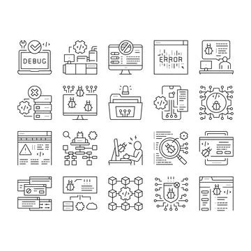Debug Research And Fix Collection Icons Set Vector . Stock Illustration