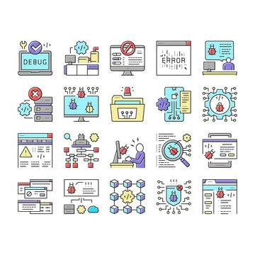 Debug Research And Fix Collection Icons Set Vector . Stock Illustration