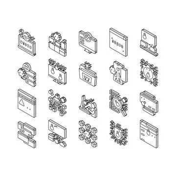 Debug Research And Fix Collection isometric icons set vector Stockillustratie