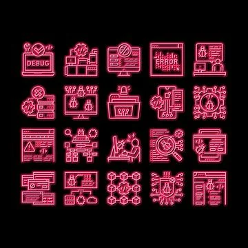 Debug Research And Fix neon glow icon illustration Stock Illustration