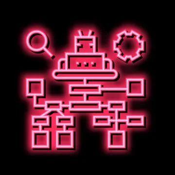 Debug researching and fixing neon glow icon illustration Illustrazione stock