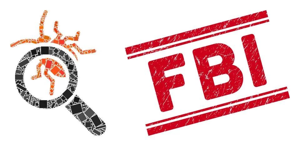 Debugger Explorer Mosaic and Grunge FBI Watermark with Lines Illustrazione stock
