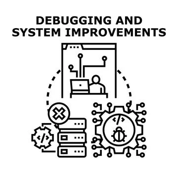 Debugging and system improvement for software maintenance Illustrazione stock