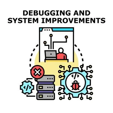 Debugging and system improvement for software maintenance Stock Illustration