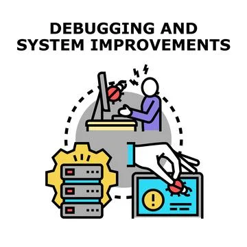 Debugging and system improvements process vector concept Stockillustratie