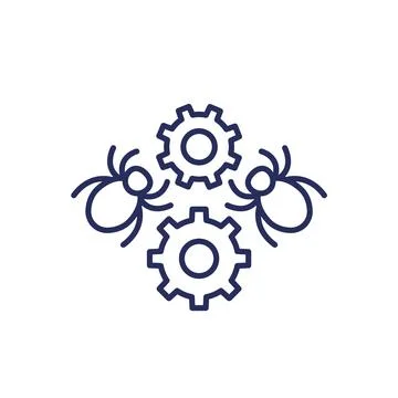 Debugging and testing line icon with bugs 스톡 일러스트