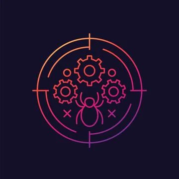 Debugging and testing line icon with a bug, vector Illustrazione stock