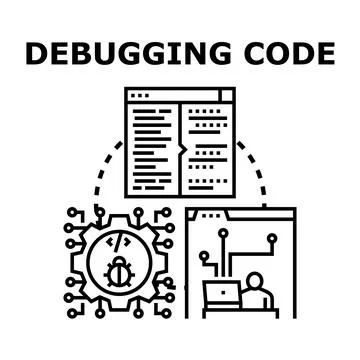 Debugging code errors in software development process Stock Illustration