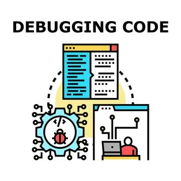 Debugging code errors in software development process 库存插图