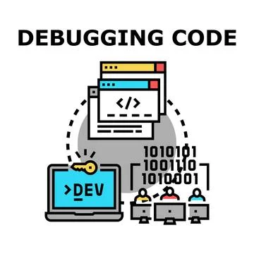 Debugging code finding program errors solving issues Stock Illustration