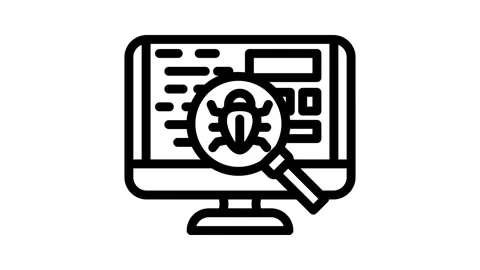 Debugging code software line icon animation Stock Footage 326761387